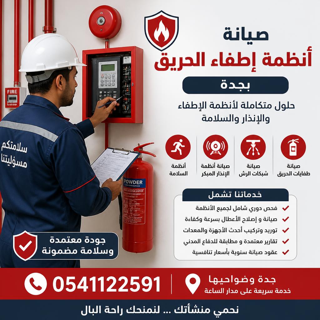 شركة مكافحة حريق بجدة 0541122591 حلول متكاملة لأنظمة الإطفاء والإنذار والسلامة