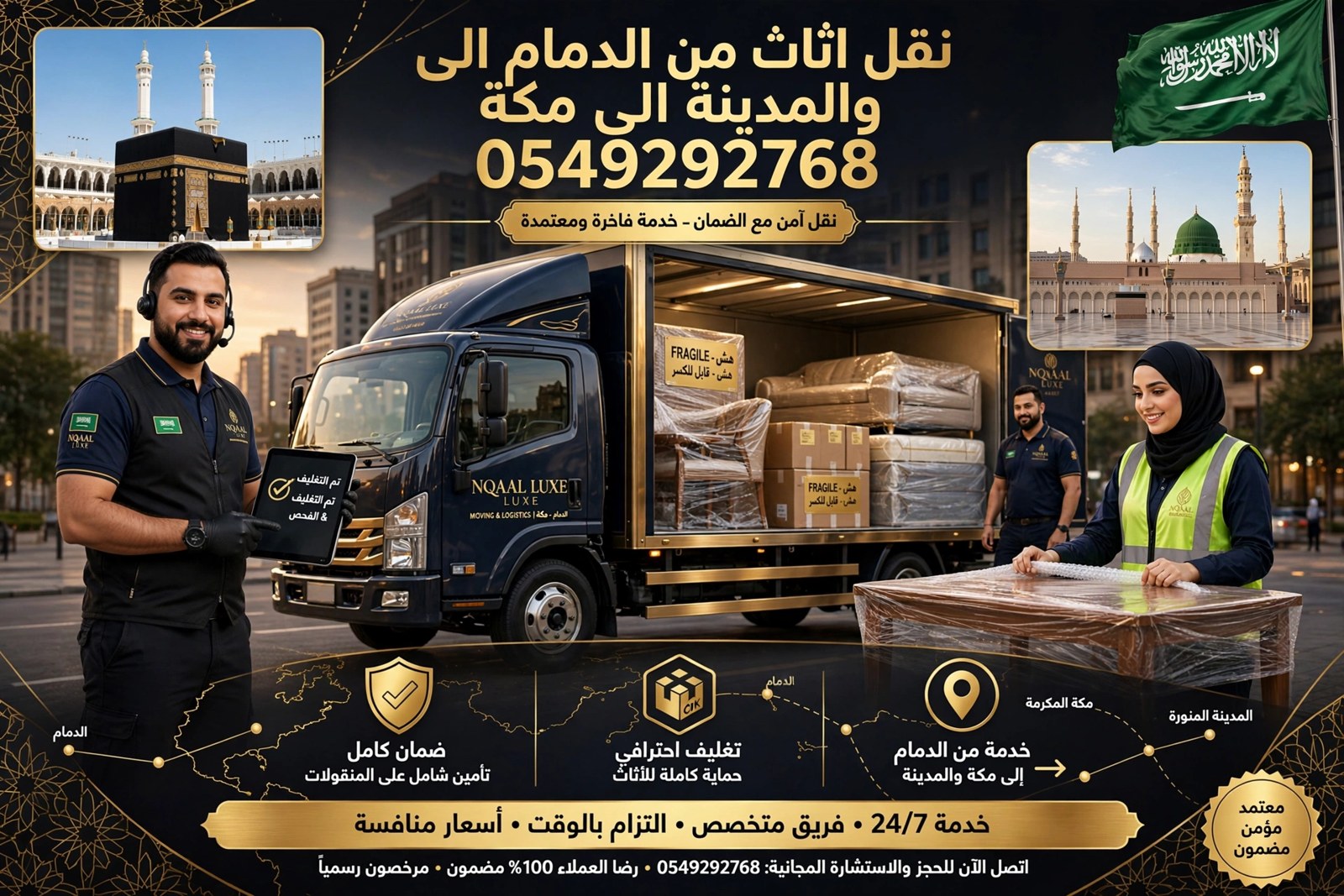 نقل اثاث من الدمام الى مكة والمدينة 0549292768 | نقل آمن مع الضمان